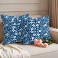 thumbnail image 2 of Blue White Floral Outdoor Waterproof Pillow Covers, Farmhouse Retro Botanical Leaves Decorative Square Throw Pillowcase Sofa Cushion Sham for Patio/Couch/Chair, 16"x16" 2 Pack, 2 of 8