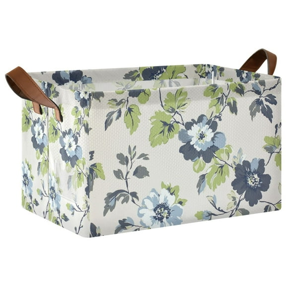 Yayeee Foldable Storage Basket for Shelves with Handles Waterproof Cloth Bins, Light Floral Pattern