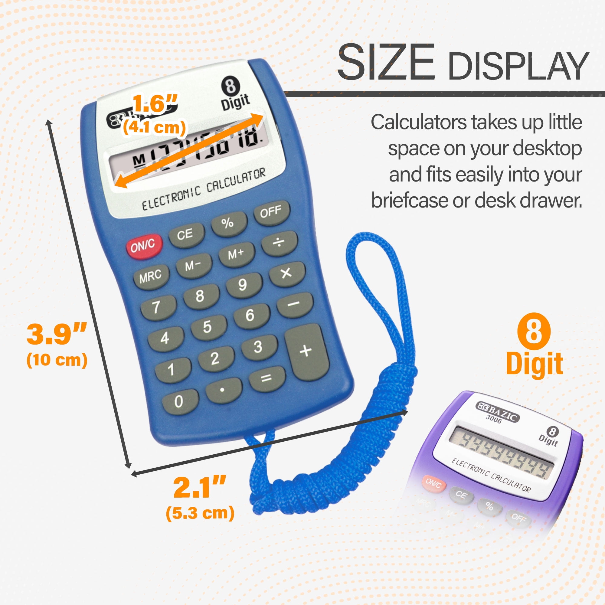 BAZIC Pocket Size Calculator 8-Digit Neck String, LCD Display, 24-Pack