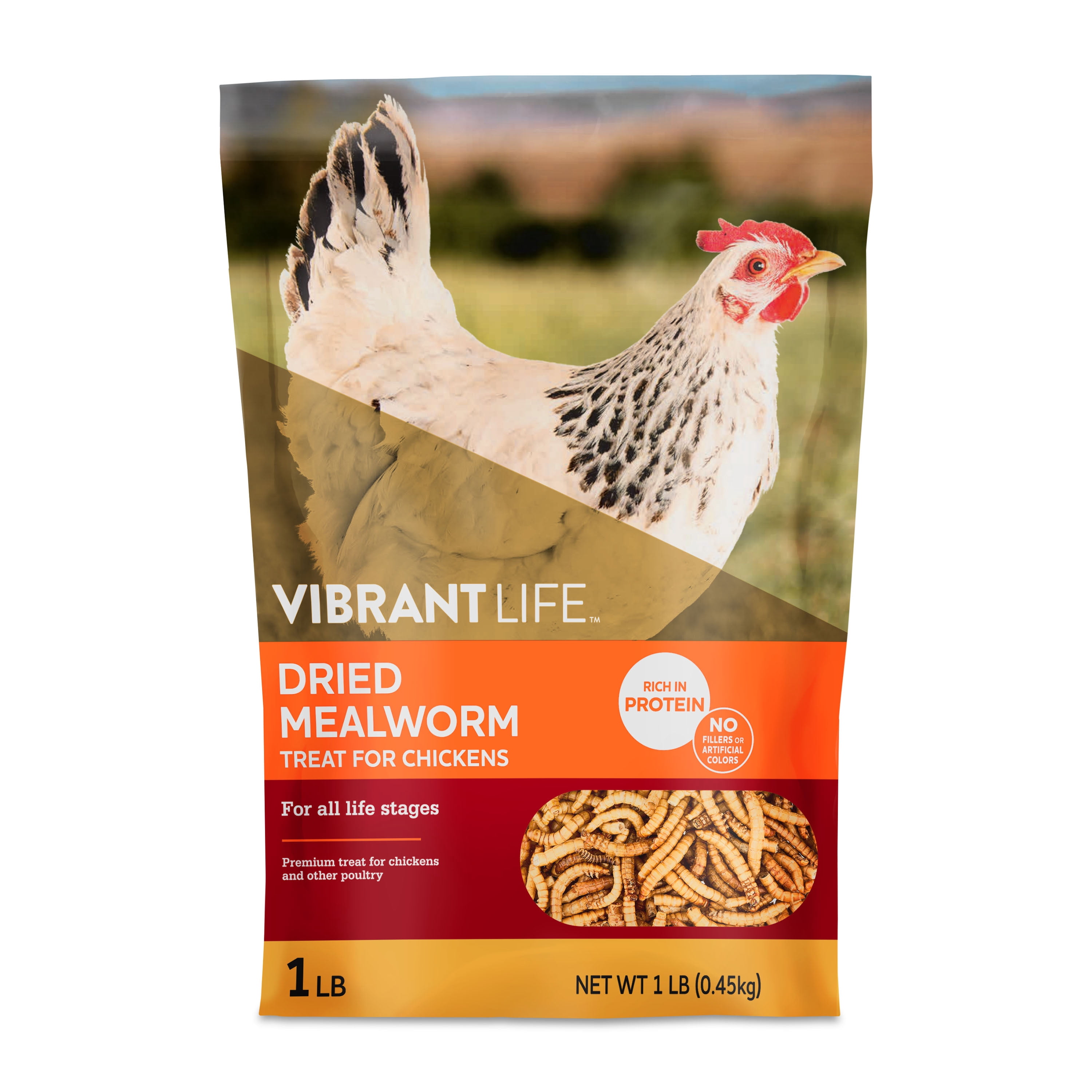 (3 pack) Vibrant Life Dried Mealworm Treat for Chickens, 1 lb Bag