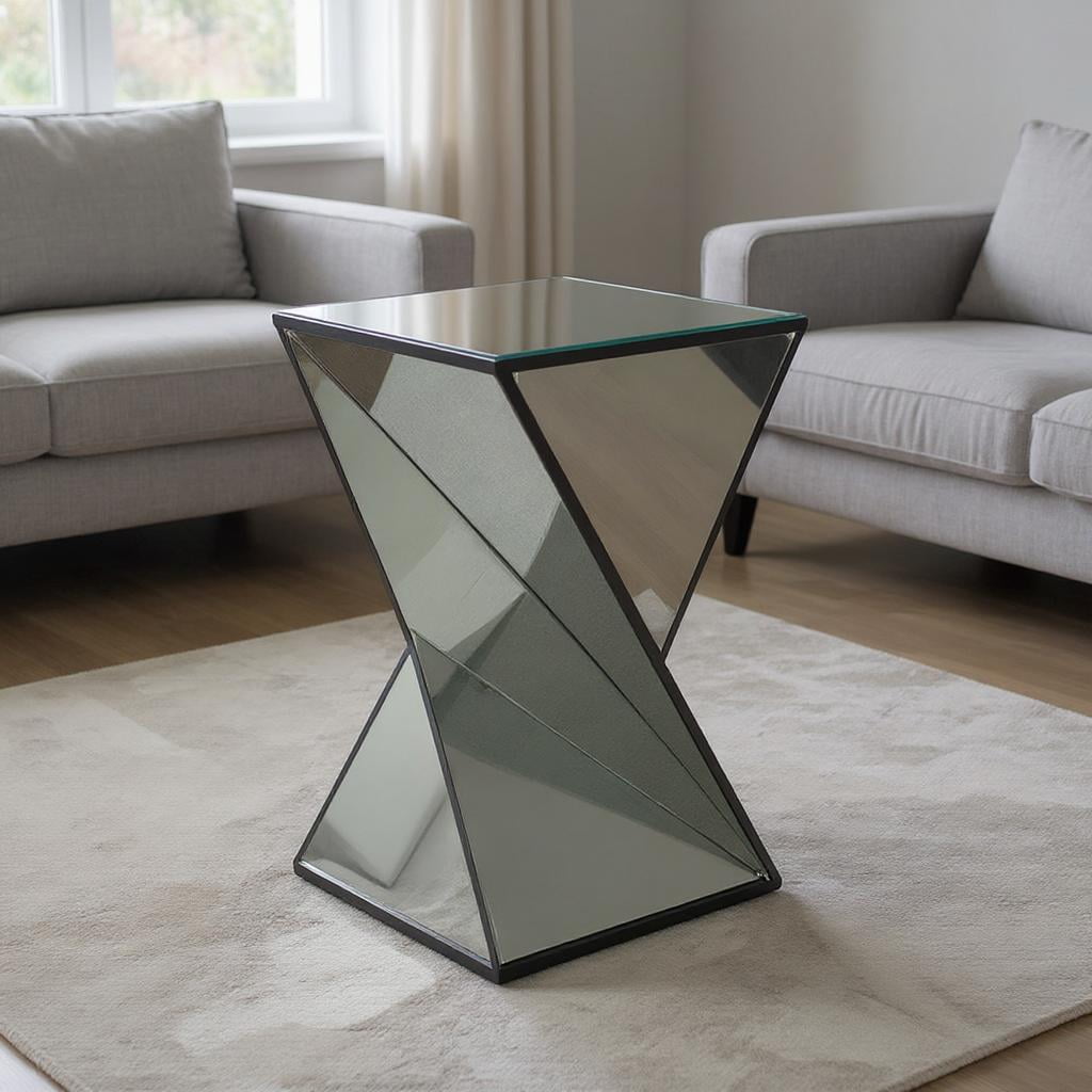 Homy Casa Decorative Mirrored Pedestal Table with Sculptural Geometric Form for Home Coffee Table
