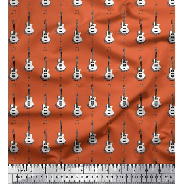 Soimoi Tissu Poly Georgette Notes & Guitare Instrument de Musique Imprimé Tissu au Mètre 42 Pouces de Large