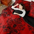thumbnail image 4 of jejeloiu Vretro Damask Jacquard 7pcs Bedding Comforter Set,Baroque Flower Floral Queen Bedding Sets,Red Black Queen Sheet Sets,Super Cozy Room Decoration Reversible, 4 of 8