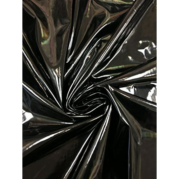 Polyester Spandex Shiny Black Faux Vinyl 2 Ways Stretch Fabric (Black)