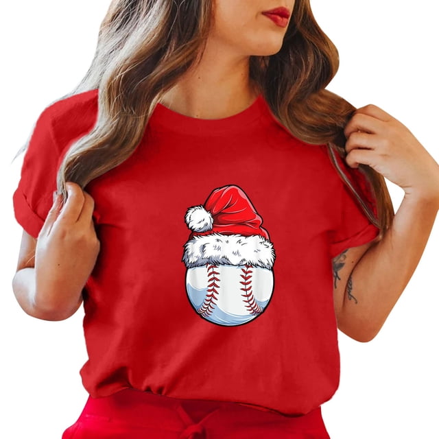 Gibobby Camiseta Navideña De La Mujer Camiseta de manga corta con cuello redondo y estampado de Navidad para mujer(Rojo,M)