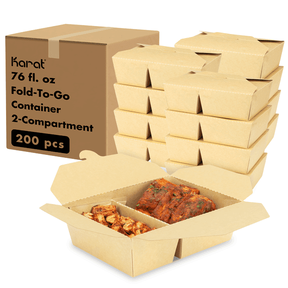 Karat [200 ct] Paper Take-Out Boxes | 2-Compartment | 76 fl. oz | Kraft