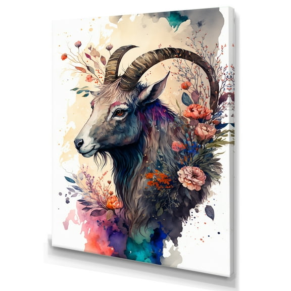 Designart Cute Goat Floral Art II Canvas Wall Art