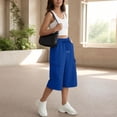 thumbnail image 2 of Oksale Capri Cargo Pants Womens Wide Leg Capris with Pockets Casual Elastic Drawstring Waist Cropped Trousers Loose Comfy Summer Clothing Blue S, 2 of 8