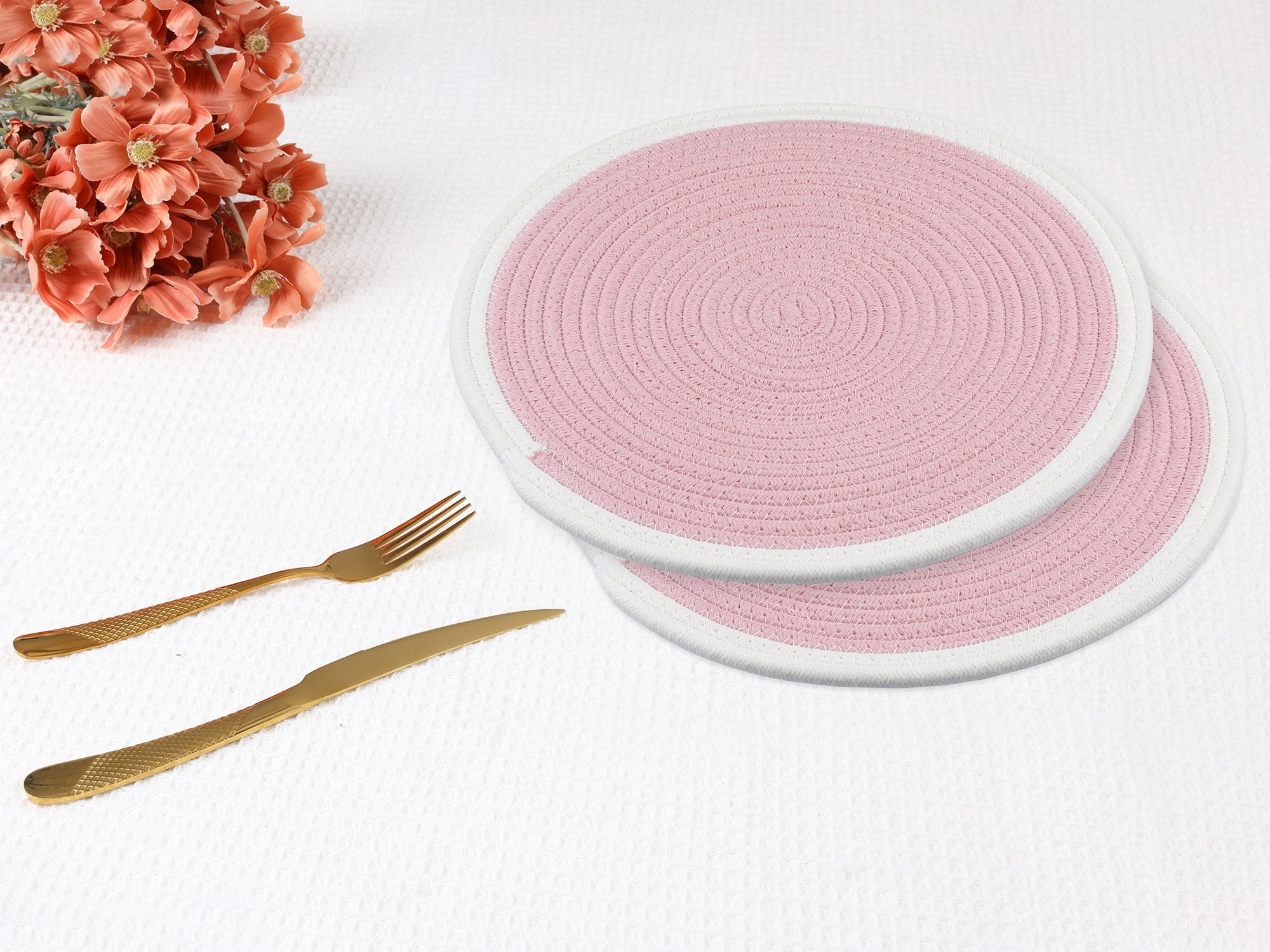 Unique Bargains Farmhouse Set of 4 Rattan Placemats for Dining Table Decor Pink