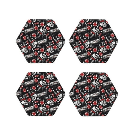 

Tideii Vintage Skull Casino for Leather Coasters 4 Pieces Anti-fouling and Anti-scalding Decorative Coasters Suitable for Restaurants Kitchens Coffee Shops-Hexagon