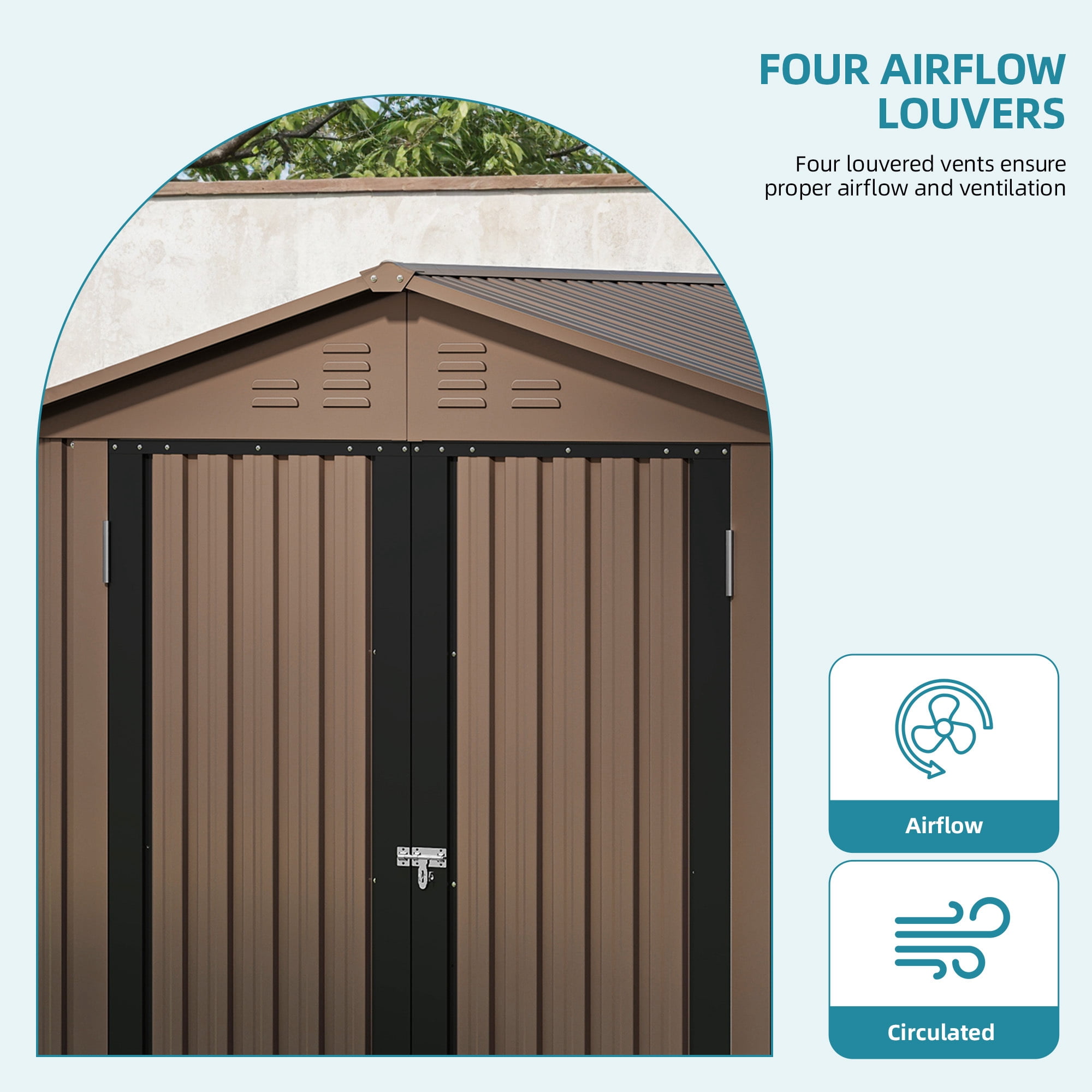 Uforic 6x4ft Metal Outdoor Storage Shed, Lockable and Waterproof with Gable Roof & Vents, Brown