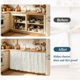 thumbnail image 4 of Pearl White Line Floral Cabinet Curtains for Kitchen 32"W x 55"L, Romantic Wildflowers Leaves Pantry Curtain Skirt Magic Tape Short Curtains Decor Privacy Panel for Utility Closet Bathroom, 4 of 9