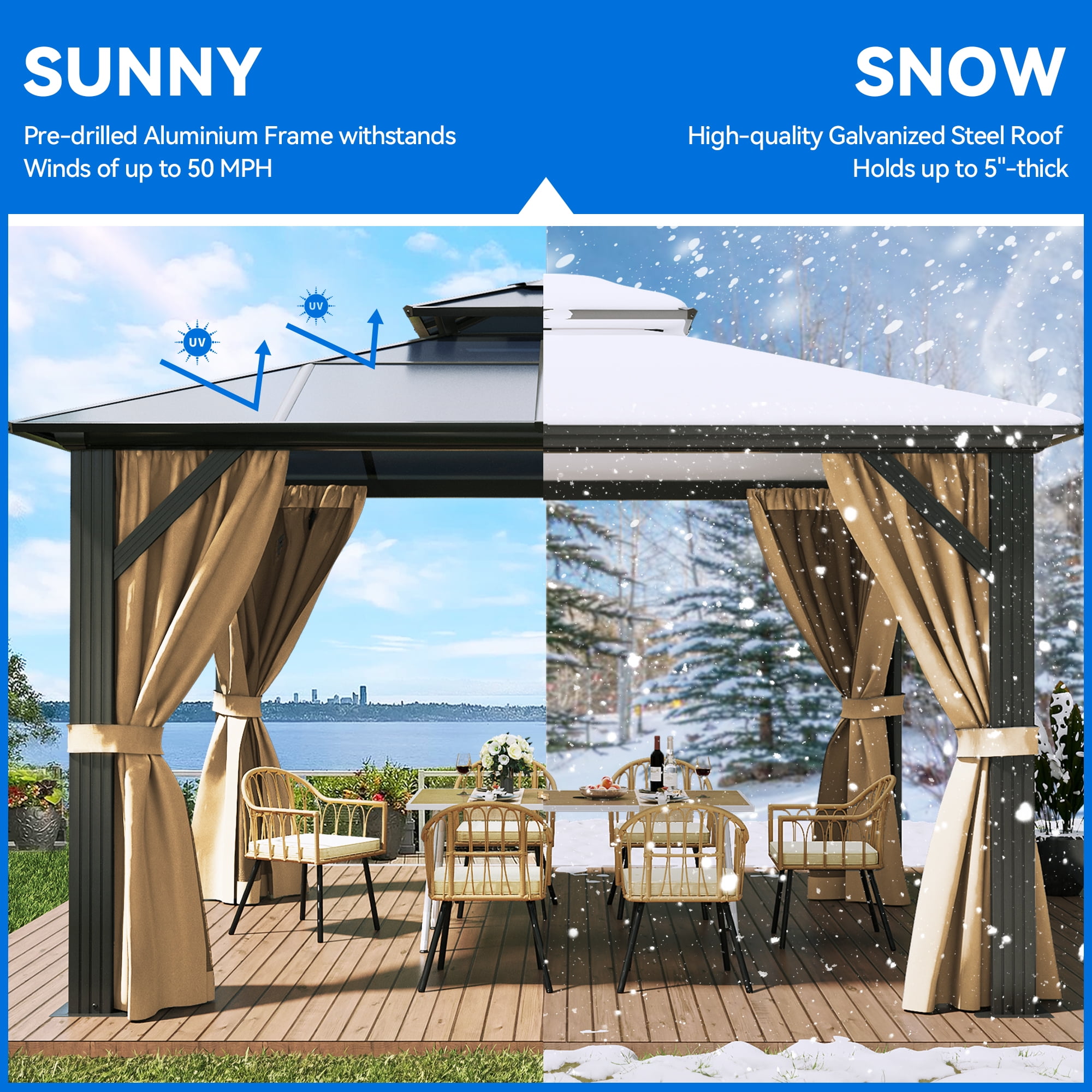 Dextrus 12' x 14' Brown Hard-Top Double Roof Canopy