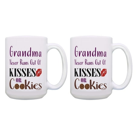 

ThisWear Gifts for Grandma Grandma Never Runs Out Cookies Gma Gifts 2 Pack Ceramic 15oz Coffee Mug Set White