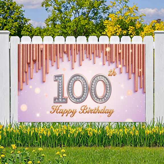 Sparkling Design 100th Birthday Banner Elegant Decor Crystal Elements Milestone Celebration Starry Background for Birthday Party Anniversary Celebration Special Occasion