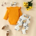 thumbnail image 4 of Mercatoo Newborn Baby Girls Clothes Fall/Winter Outfits Long Sleeve Letter Printed Romper Pants Headband Set 3Pcs, 4 of 8