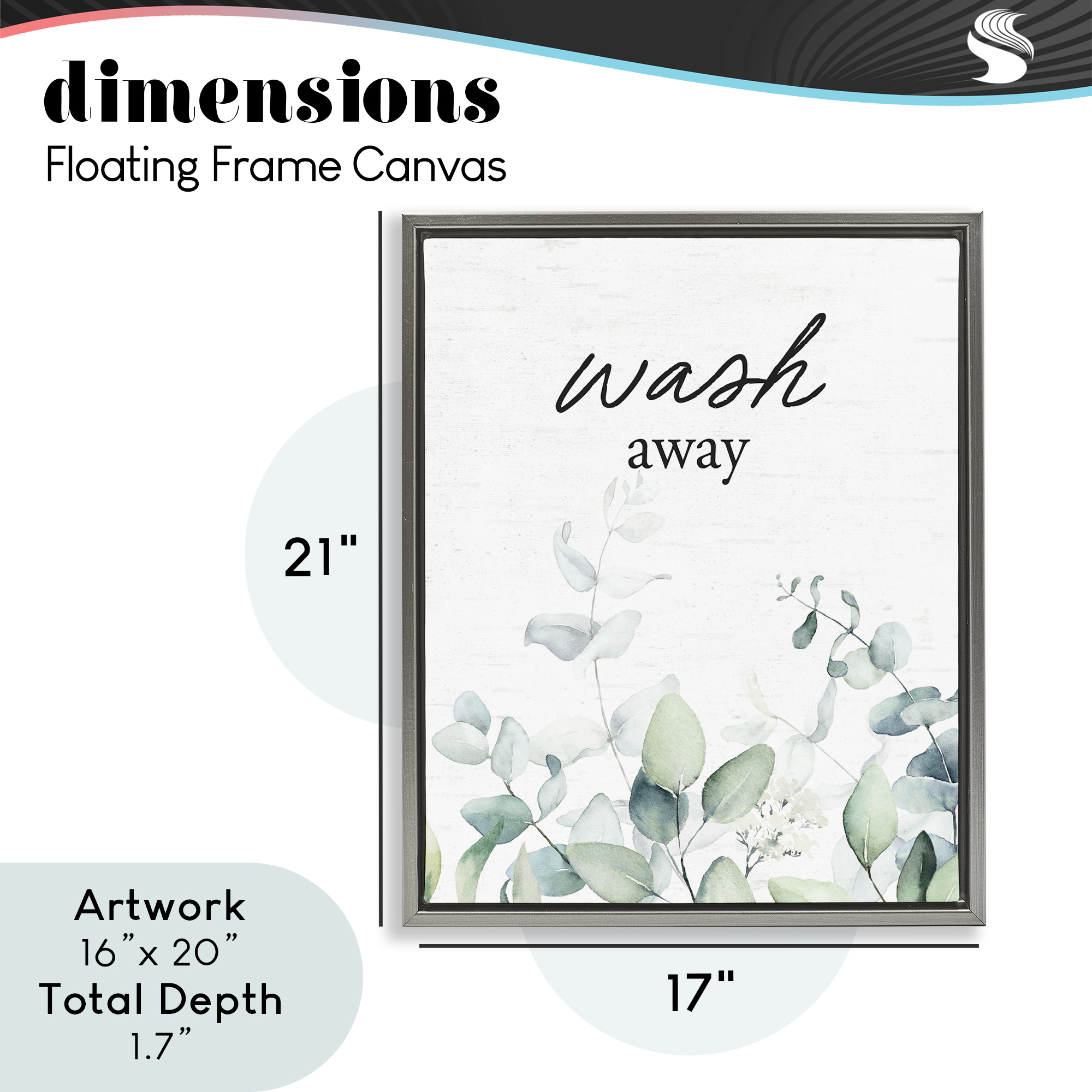 Wash Away Eucalyptus Gray Framed Floater Canvas Wall Art, design by Lettered and Lined