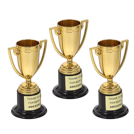 Golden Mini Trophies for Kids and Students 3pcs Plastic Awards for Playing Lightweight Portable