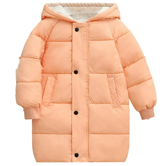 Generic Girls' Warm Fleece-Lined Hooded Outerwear Children's Down Padded Jacket Long Cotton Padded Jacket Baby Children's Padded Jacket Winter Clothing For Boys And Girls Fall Winter Outerwear