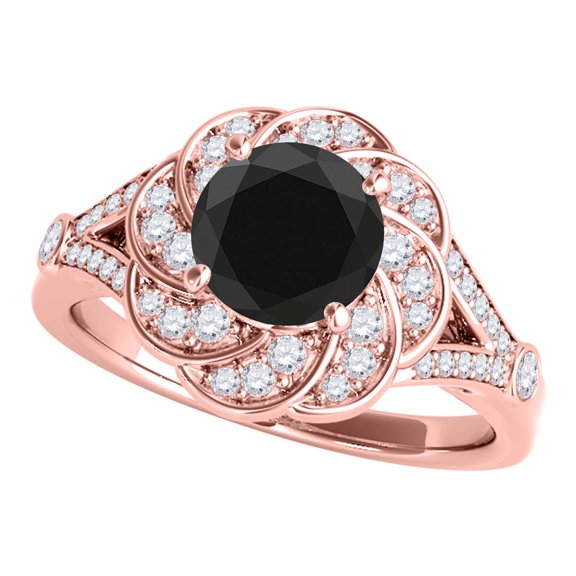 Aonejewelry 1.25 Ct. Ttw Black Diamond Wedding Engagement Ring in 10k Solid Rose Gold