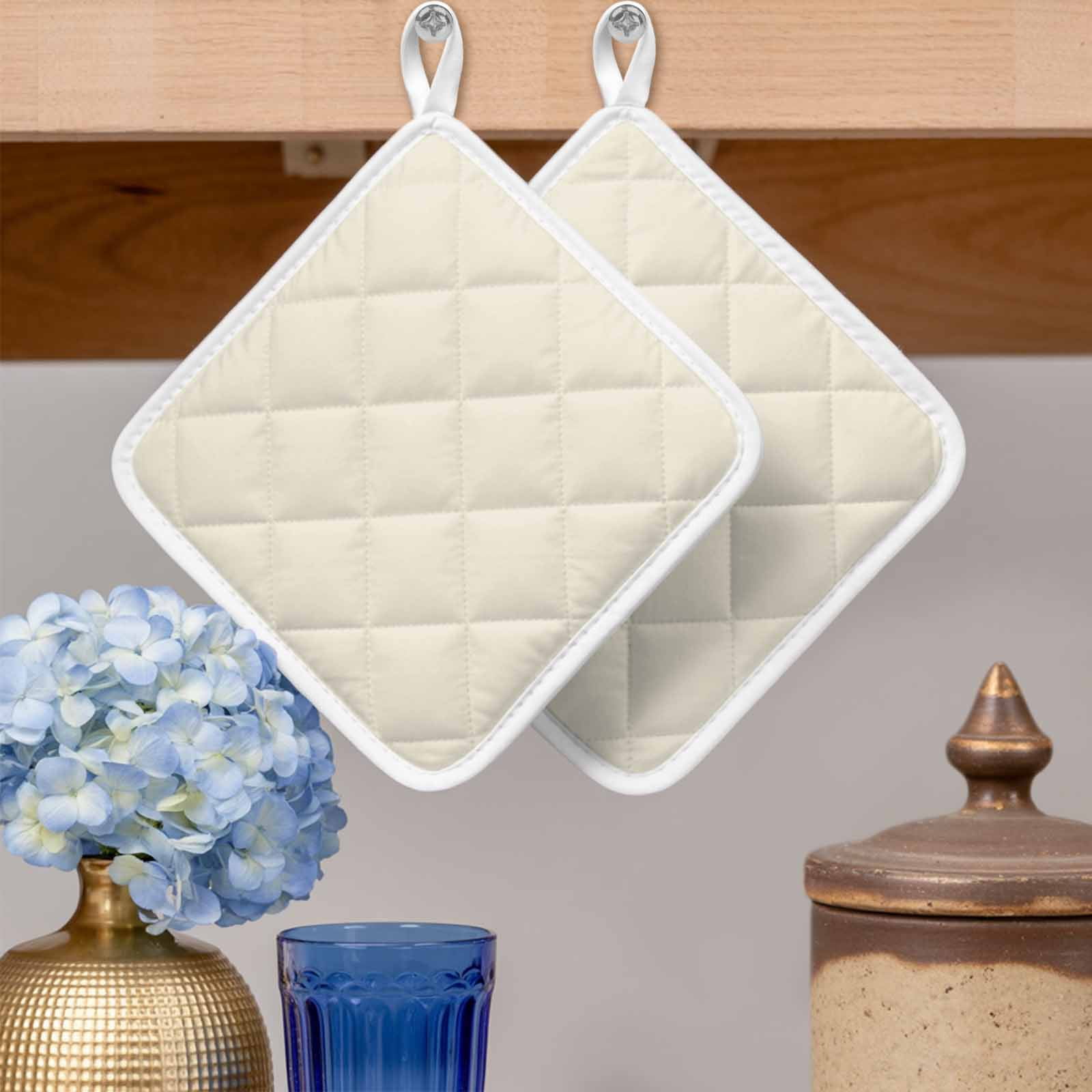 Cream Pot Holders for Kitchen Heatproof Potholder, 5 Pack Modern Pure Beige Hot Pads Multipurpose Oven Pads Cloth Potholders Trivet for Cooking Baking
