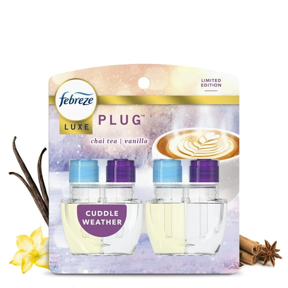 Febreze Plug In Air Freshener, Odor-Fighting Scented Oil Refill, Cuddle Weather, 2 Refills