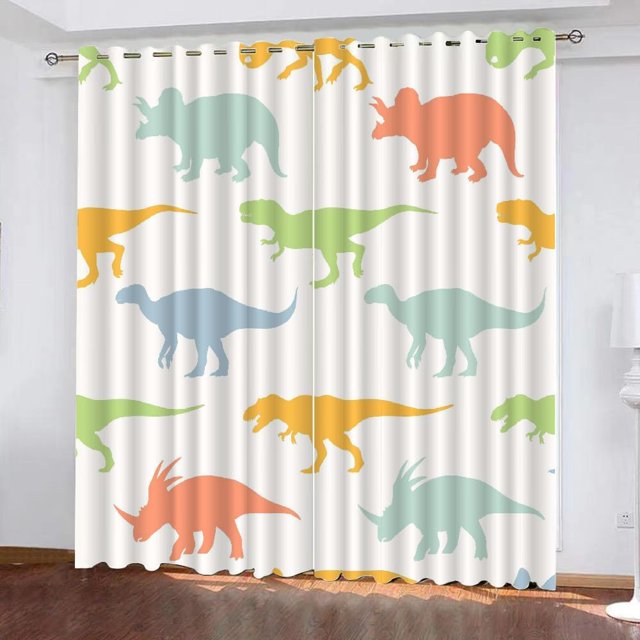 Colorful Dinosaur Shadows Blackout Curtains, Multi Colored Creature 3D Print Pattern Curtain, Set of 2 Window Curtain Panels, Energy Saving Noise Reducing for Living Room Bedroom(52" W x 63 "L)