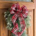thumbnail image 3 of Red White Tartan Christmas Bow - 10" Wide, 18" Long Pre-Tied Bow, White and Red Plaid, Door Decoration, Swag, Wreath, Garland, Boxing Day, Christmas Tree Ribbon, Winter Decoration, Front Door Decor, 3 of 7
