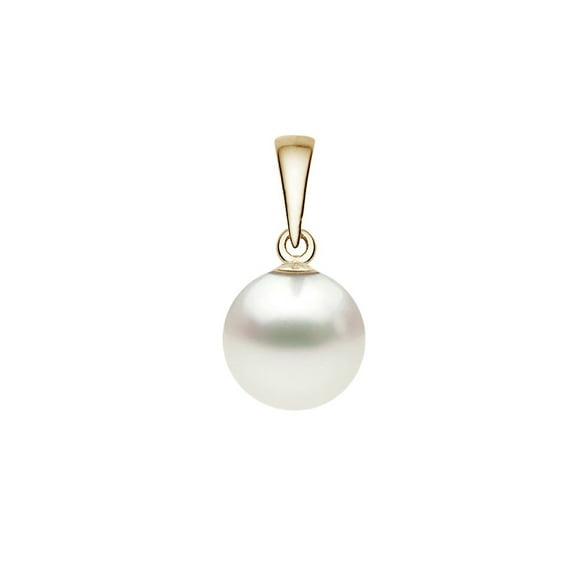 14k Yellow Gold AAAA Quality White Freshwater Cultured Pearl Pendant for Women (8-8.5mm) - PremiumPearl