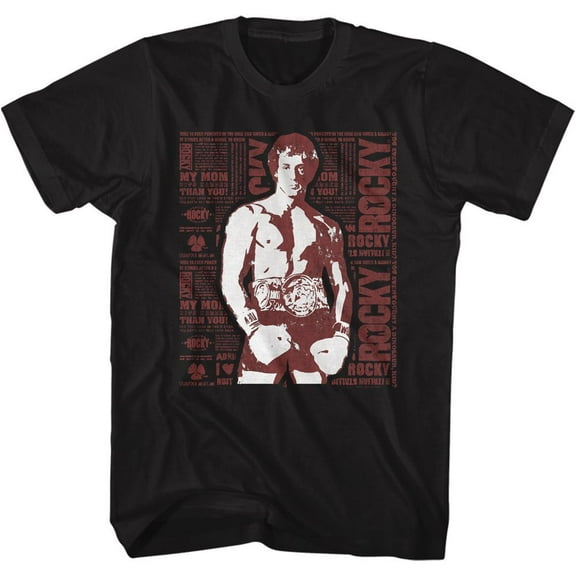 Rocky Newspaper Print Black T-Shirt