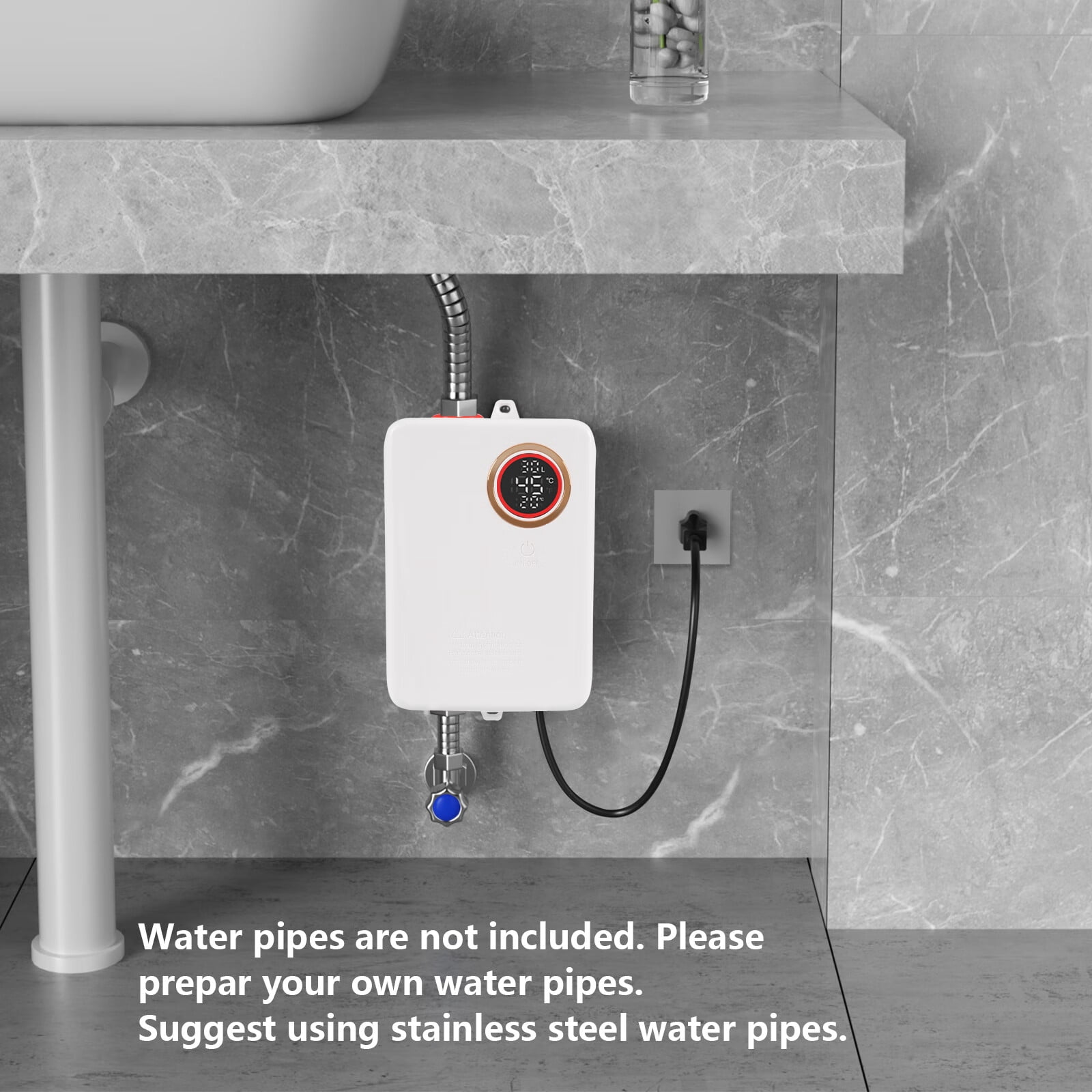 Aiqidi 3000W 110V Instant Electric Water Heater Wall Mounted Vertical Small Tankless Hot Water Heater with LED Touch Screen for Kitchen IPX4 20~50℃ (White)
