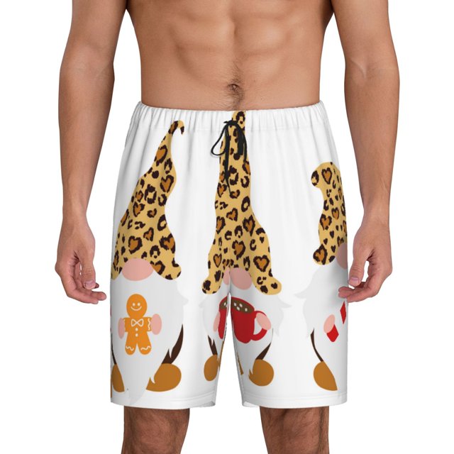 Fotbe Christmas Gnomes In Leopard Pantalones Cortos de Pijama para Hombre, Ropa de Dormir, Pantalones de Pijama Cortos para Hombre-Small