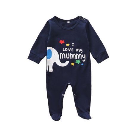 

Dadaria Baby Clothes 0-6M Infant Baby Boys Girls Cute Letter Cartoon Elephant Print Footed Romper Jumpsuit Dark Blue 70 Baby