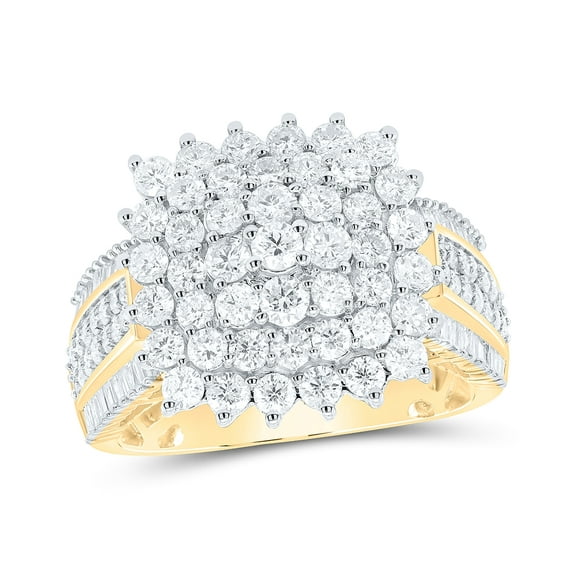 10K Yellow Gold Womens Round Diamond Cluster Ring 2ctw, Women's Size: 5-10