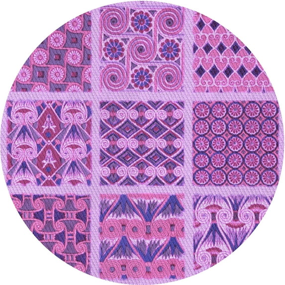 Ahgly Company Machine Washable Indoor Round Transitional Violet Purple Area Rugs, 6' Round