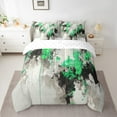 thumbnail image 3 of Manfei Adult Chic Watercolor 7pcs Bedding Comforter Set, Green Oil Printing Artwork Queen Bedding Sets, Modern Fashion Abstract Reversible Queen Sheet Sets, Luxury Bedroom Decor, 3 of 8