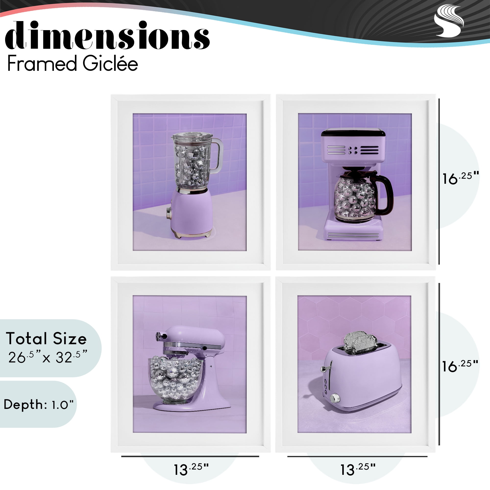 Stupell Industries Disco Kitchen Utensils in Purple 4 Piece White Framed Print Under Glass Set, design by LISH Creative