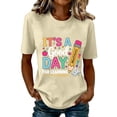 thumbnail image 4 of Women's Graphic Short Sleeve Teacher T-Shirt First Day of School Teacher Shirt Women Teacher Life T-Shirt Back to School Teachers Appreciation Gift Tee Top Beige,L, 4 of 7