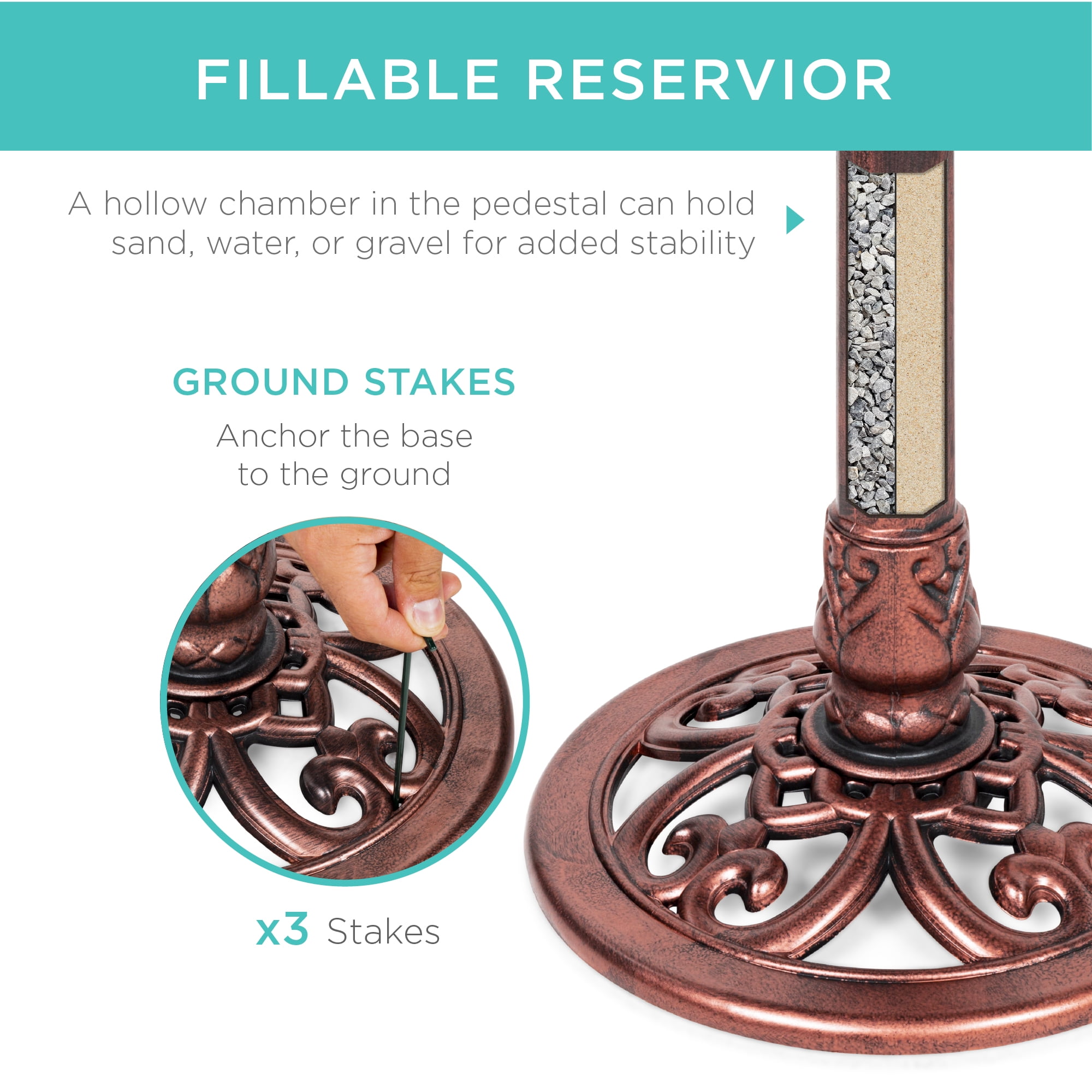 Best Choice Products Outdoor Rustic Pedestal Bird Bath Accent for Garden, Yard w/ Fleur-de-Lis Accents - Apricot