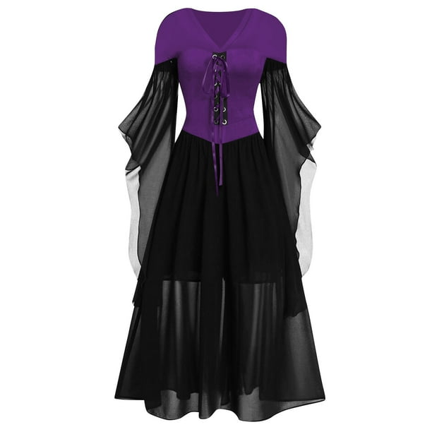 Gibobby Vestido invierno mujer Vestidos de coctel para mujer Moda estilo gotico 1950s Vestido midi vintage Croset Manga larga acampanada Una linea Vestido de fiesta Rosa XXXL Bodega Aurrera en linea