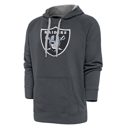 Men s Antigua Charcoal Las Vegas Raiders Victory Chenille Pullover Hoodie