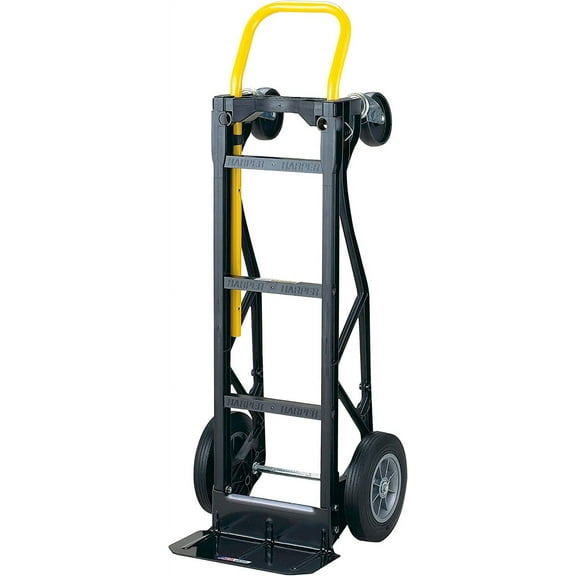 Harper Trucks PGDY8635P 700 lb Capacity Glass Filled Nylon Convertible Hand Truck and Dolly with 10" Flat-Free Solid Rubber Wheels,Black with Yellow Handle