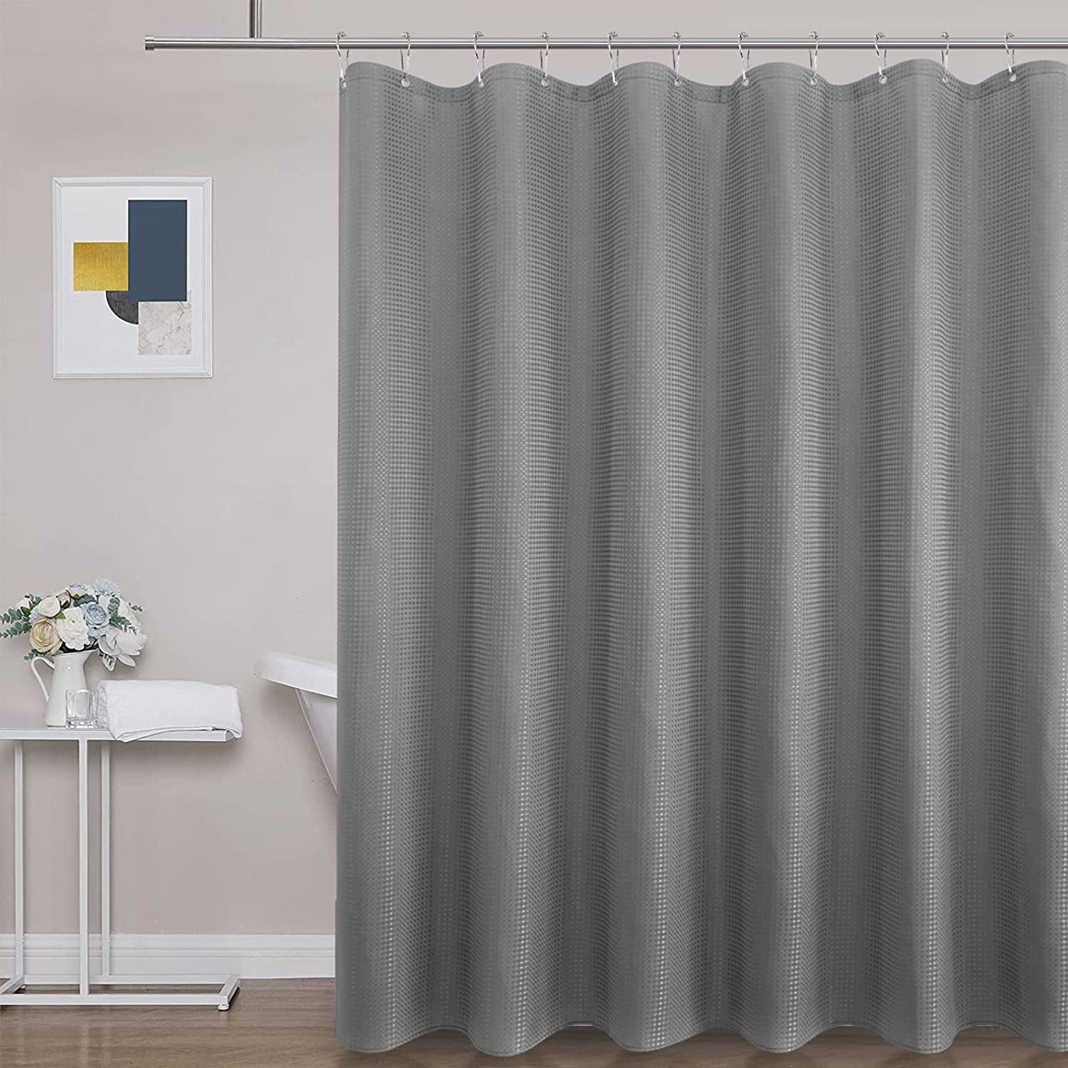 Extra Long Shower Curtain 84 inches Grey Shower Curtain for Bathroom