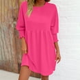thumbnail image 2 of RKSTN Robes de Printemps pour Femmes Mode Col Rond Manches Bouffantes Couleur Unie Mini Robe Tempérament Plissée Ample Chantante Robe Trapèze, 2 of 5