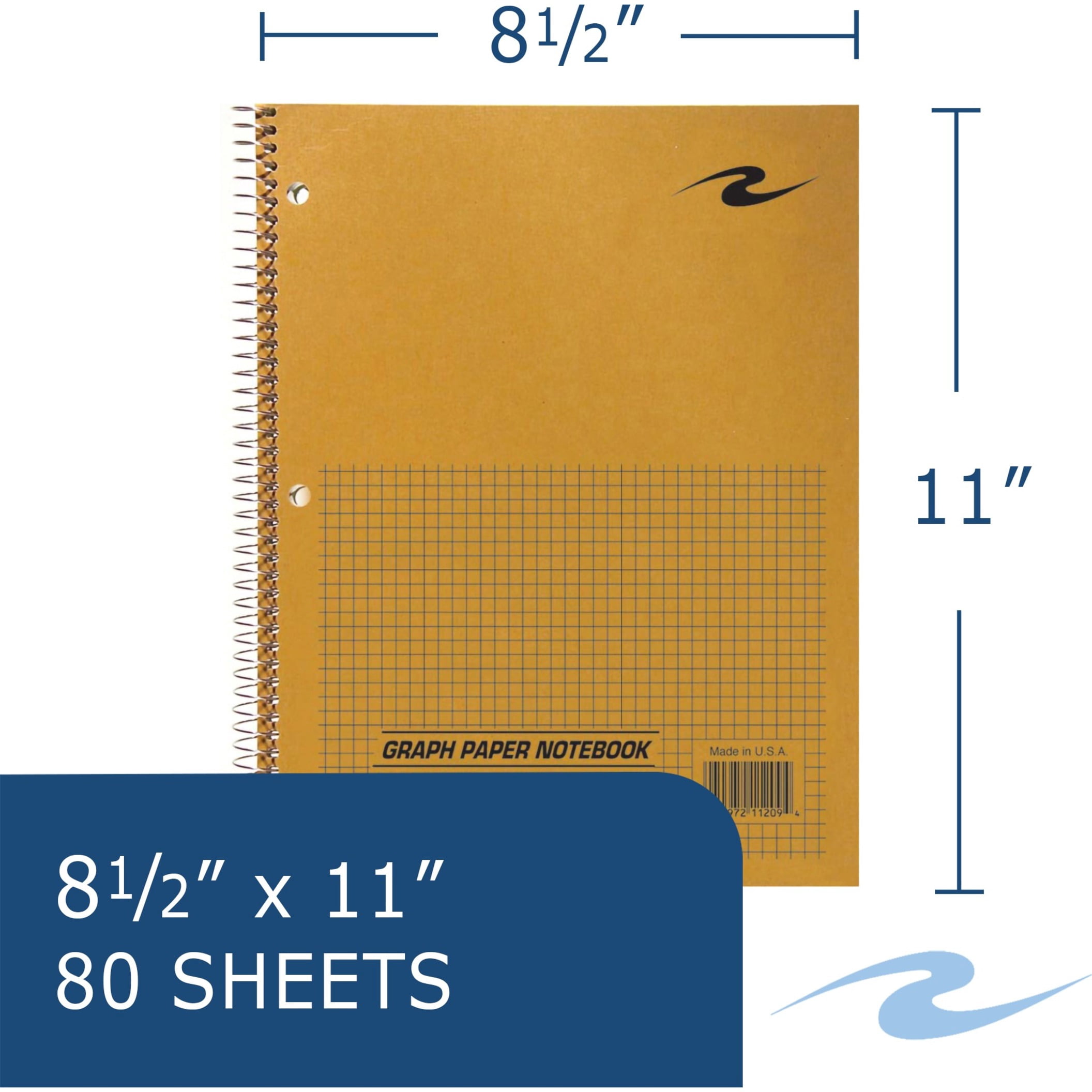 Roaring Spring 5x5 Graph Ruled Spiral Lab Notebook, 1 Case (24 Total), Brown Kraft Cover, 8.5" x 11" 80 Sheets, Green Paper