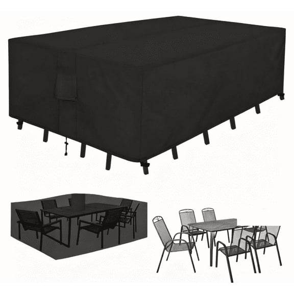 Patio Furniture Cover fit for Outdoor Table Chair Sets 108"x82"x28", 600D Oxford Fabric, Waterproof, Adjustable Hem, Ventilated