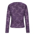 thumbnail image 3 of LEBONYARD Women's Trendy Round Neck Solid Colored Chic Lace Hollow-out Long Sleeve See-Through Slim Regular Base Layer Pullover Fashion Tops, 3 of 9