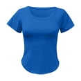 thumbnail image 4 of Women's T Shirts Ladies Short Sleeve Scoop Neck Ribbed Slim Fit Basic T Shirt Oversized Tshirts Blue S, 4 of 4