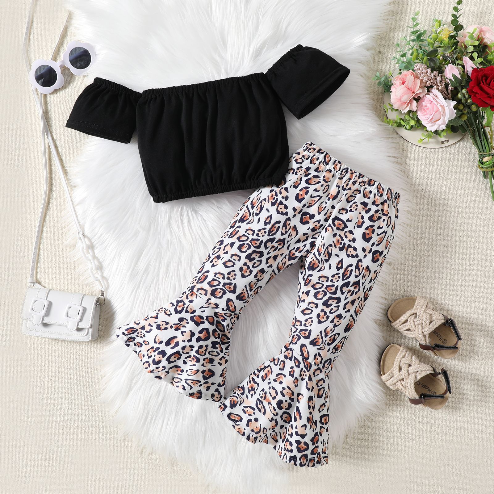 Ensemble Fille Haut Manches Longues + Leggings Imprimé Léopard - Tenue Confortable 2 Pièces (Taille 130 - 6/7 Ans)