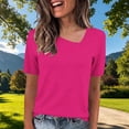 thumbnail image 2 of TEAJOPSUU Womens Summer Tops Short Sleeve Asymmetrical Neck T Shirts Casual Solid Color Pullover Blouses for Everyday Vacation Hot Pink, 2 of 5